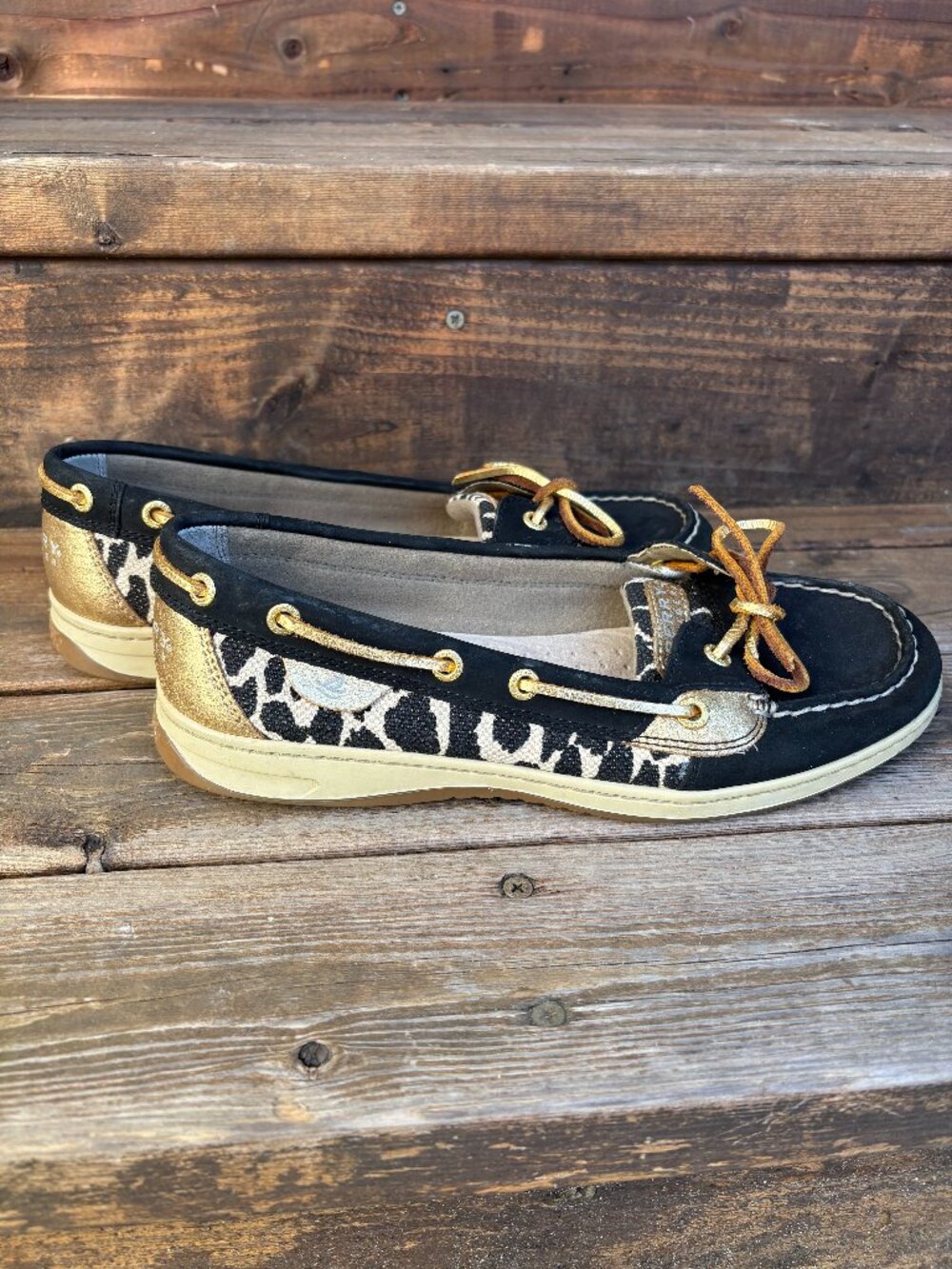 Sperry TopSider Animal Print Boat Shoes Gold Leather Women's 9.5M